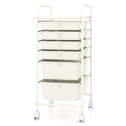 Multifunctional 6 Drawers Rolling Storage Cart Organizer, White File Cabinets at Gallery Canada