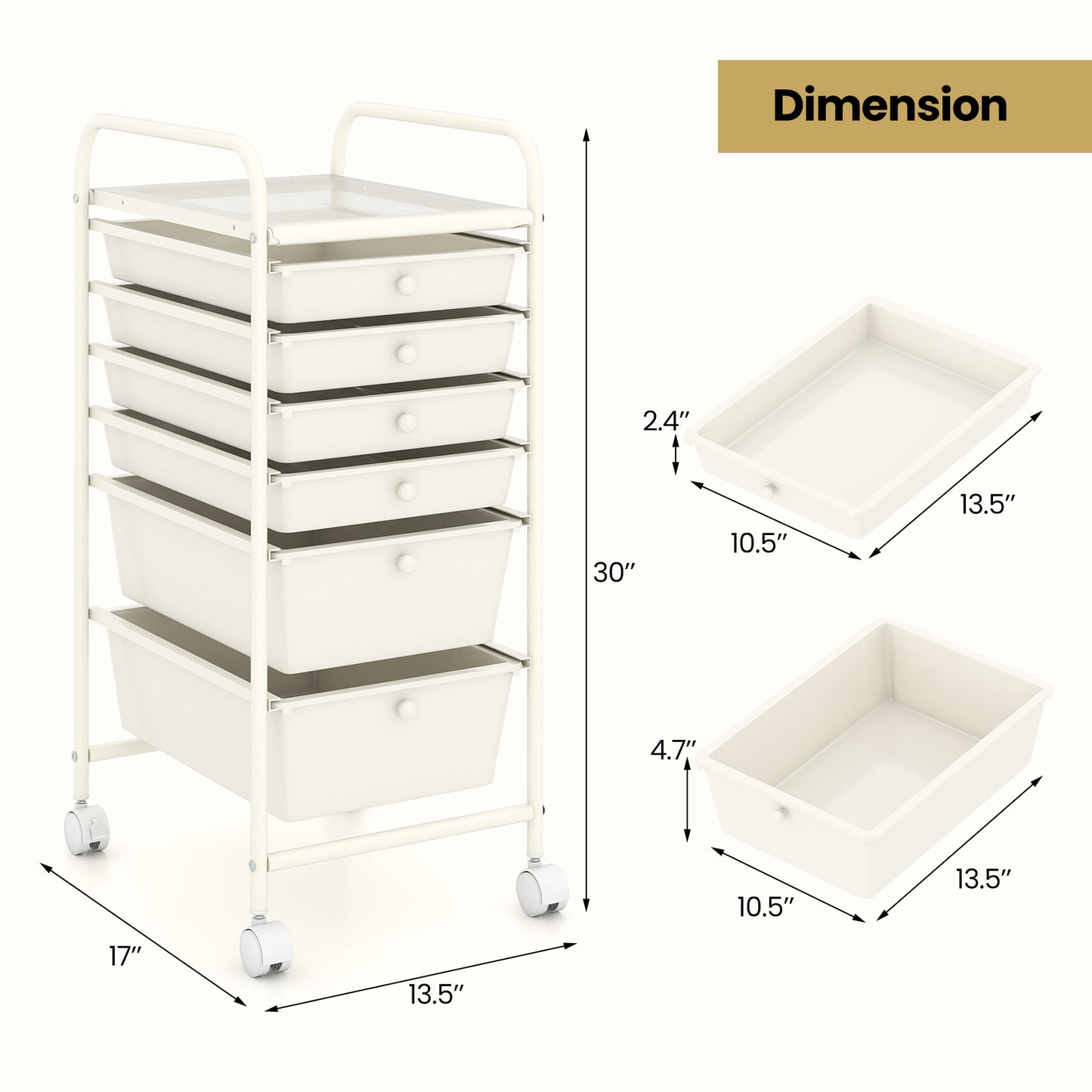Multifunctional 6 Drawers Rolling Storage Cart Organizer, White File Cabinets at Gallery Canada