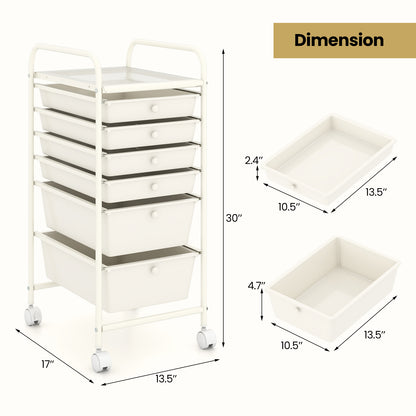 Multifunctional 6 Drawers Rolling Storage Cart Organizer, White File Cabinets at Gallery Canada