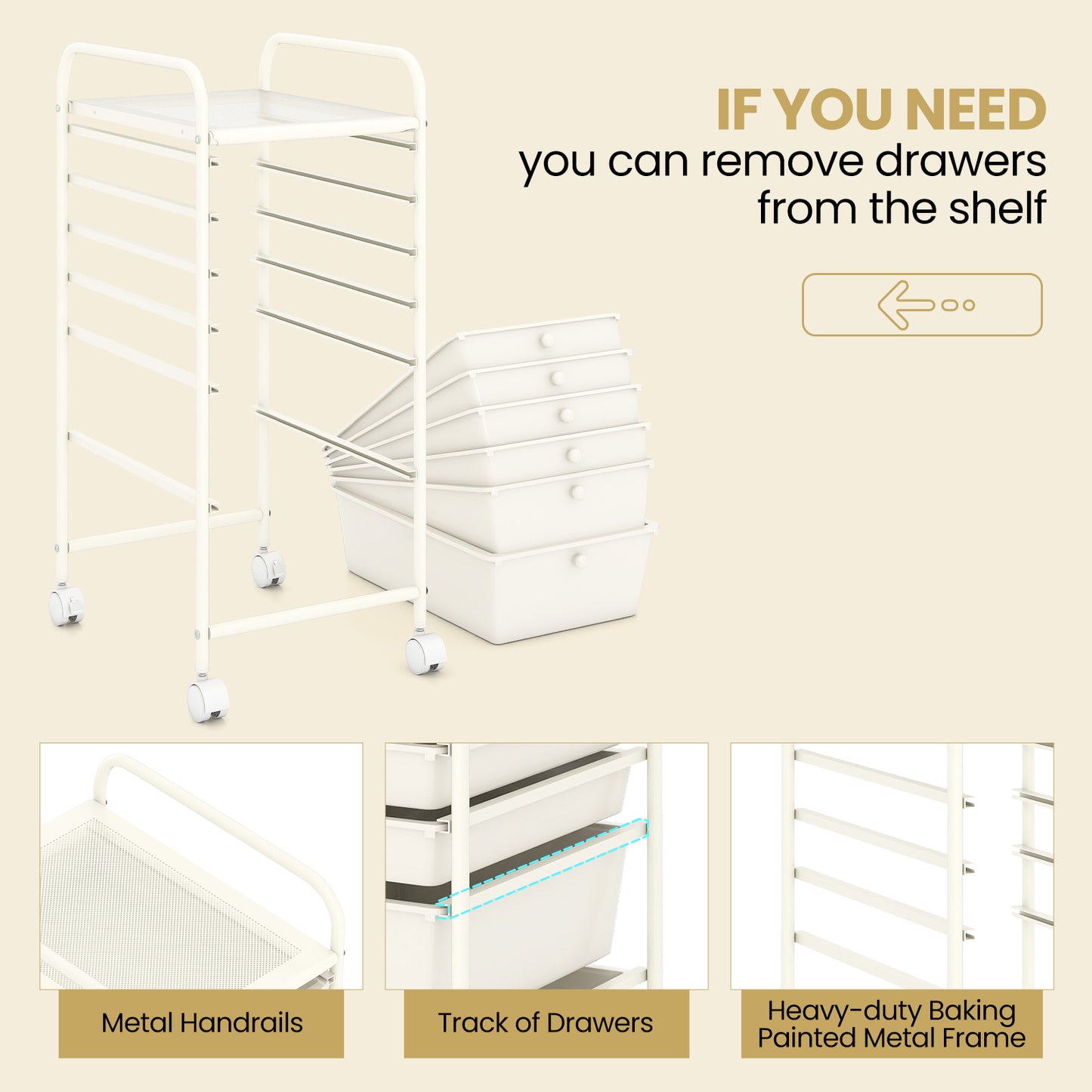 Multifunctional 6 Drawers Rolling Storage Cart Organizer, White File Cabinets at Gallery Canada