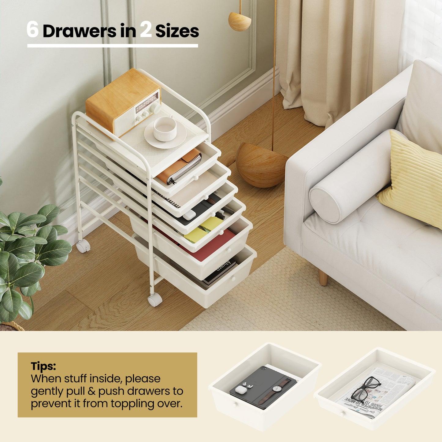 Multifunctional 6 Drawers Rolling Storage Cart Organizer, White File Cabinets at Gallery Canada