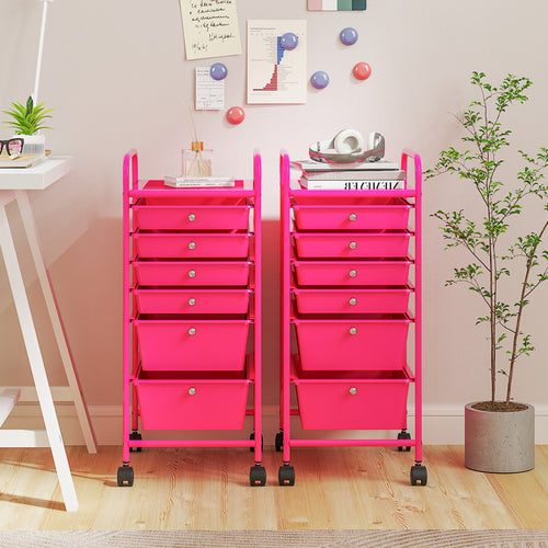 6 Drawers Rolling Storage Cart Organizer, Rose Red