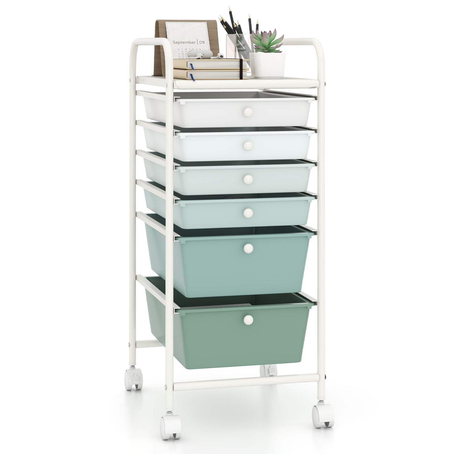 Multifunctional 6 Drawers Rolling Storage Cart Organizer, Green Gradient File Cabinets at Gallery Canada