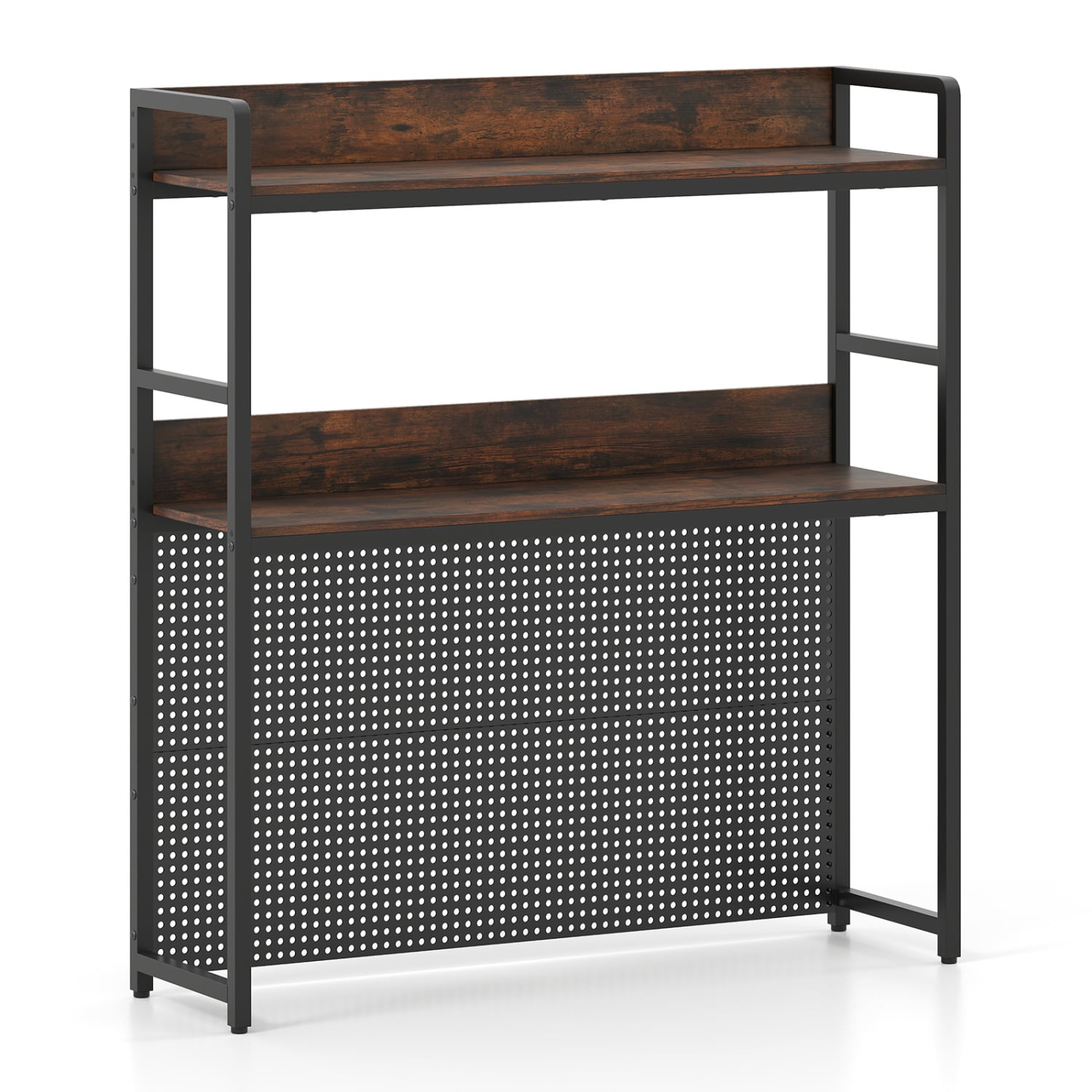 2-Tier Desktop Bookshelf With Pegboard, 32 Inch, Rustic Brown Bookcases Rustic Brown at Gallery Canada