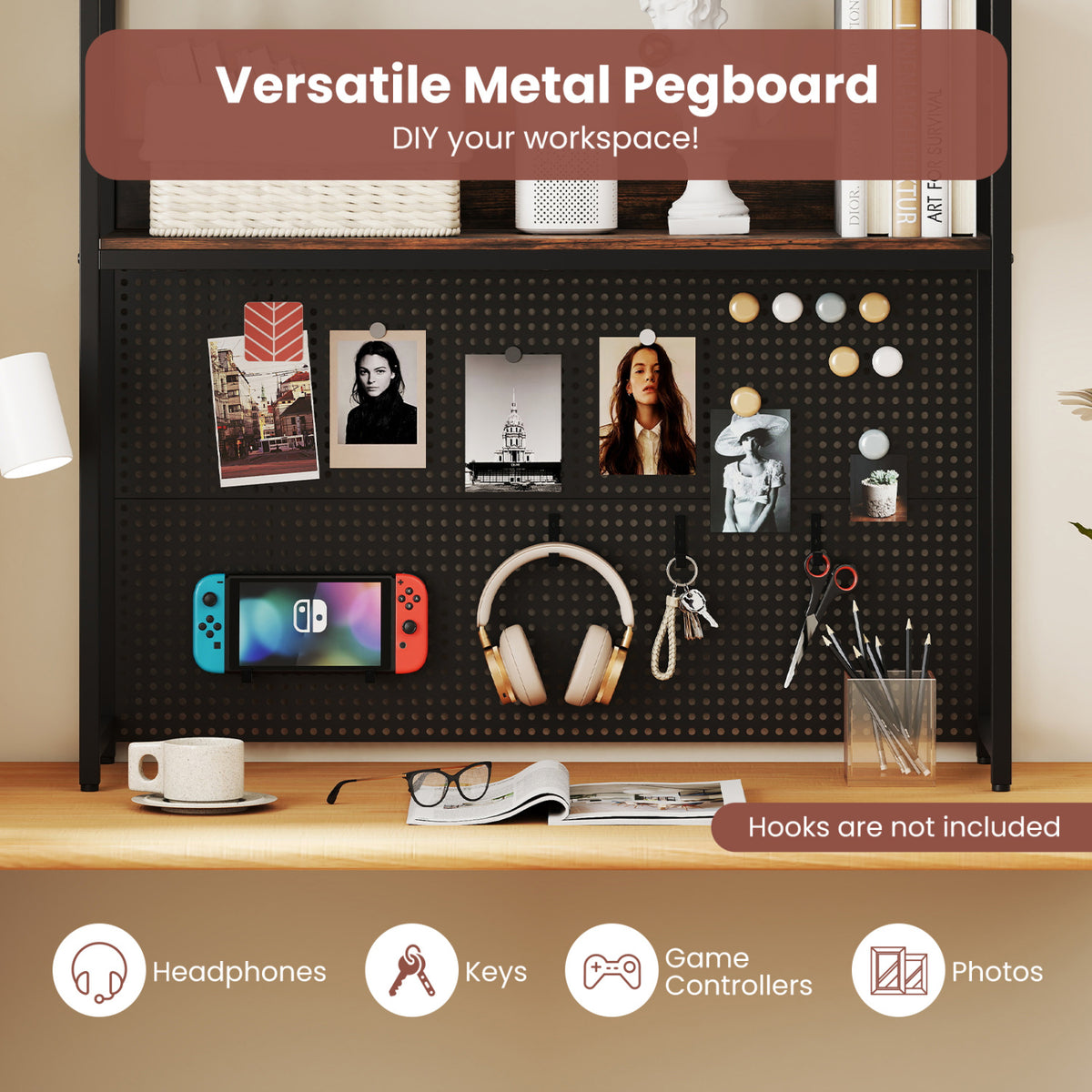 2-Tier Desktop Bookshelf With Pegboard, 32 Inch, Rustic Brown Bookcases at Gallery Canada