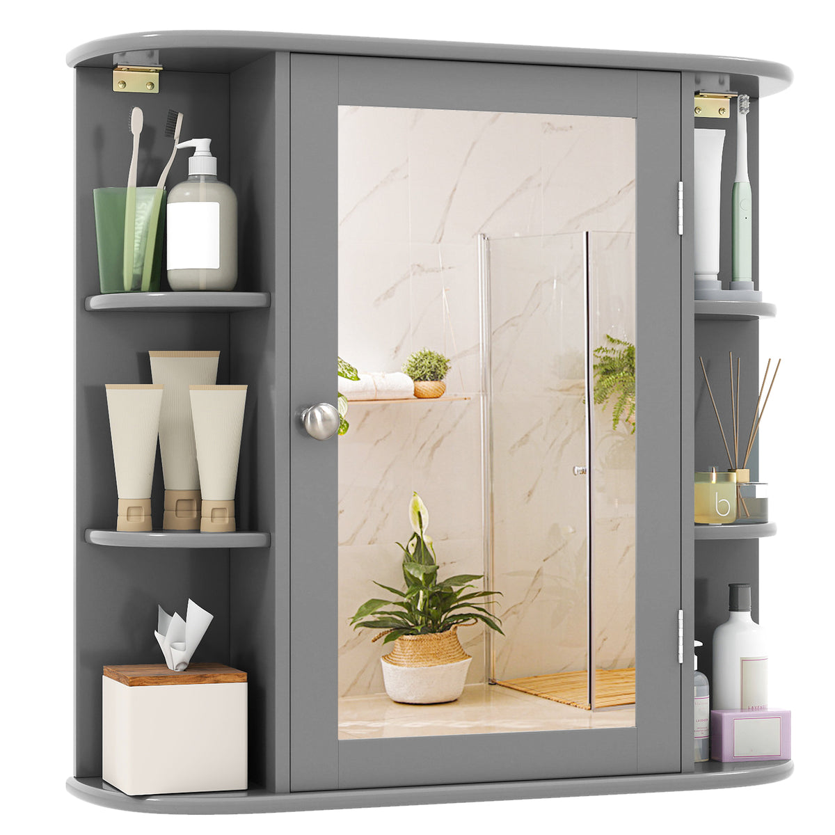 Multipurpose Wall Mount Storage Cabinet With Mirror, Gray Wall Cabinets Gray at Gallery Canada