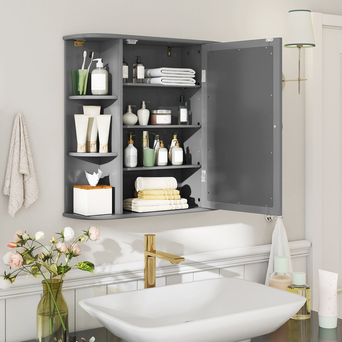Multipurpose Wall Mount Storage Cabinet With Mirror, Gray Wall Cabinets at Gallery Canada
