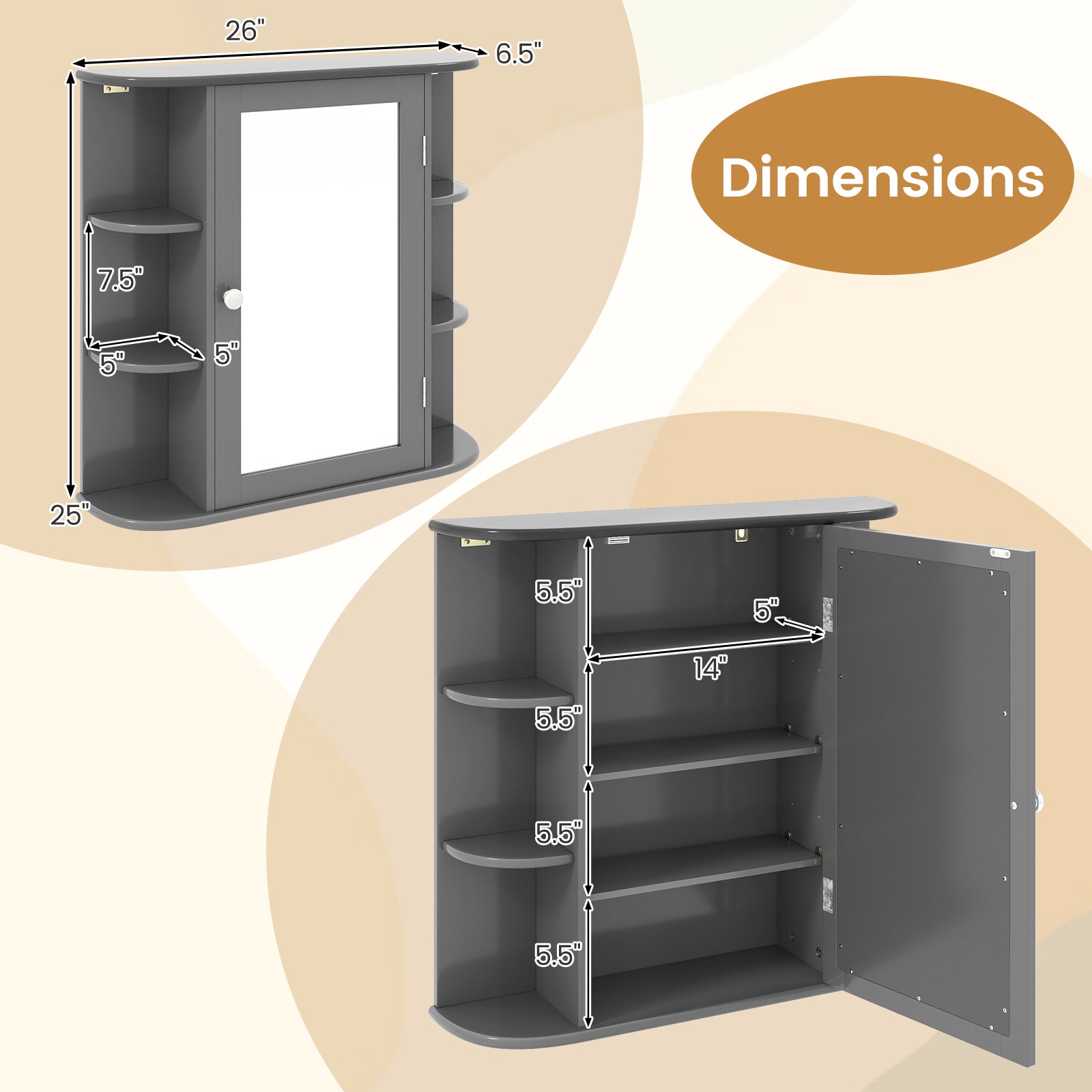 Multipurpose Wall Mount Storage Cabinet With Mirror, Gray Wall Cabinets at Gallery Canada