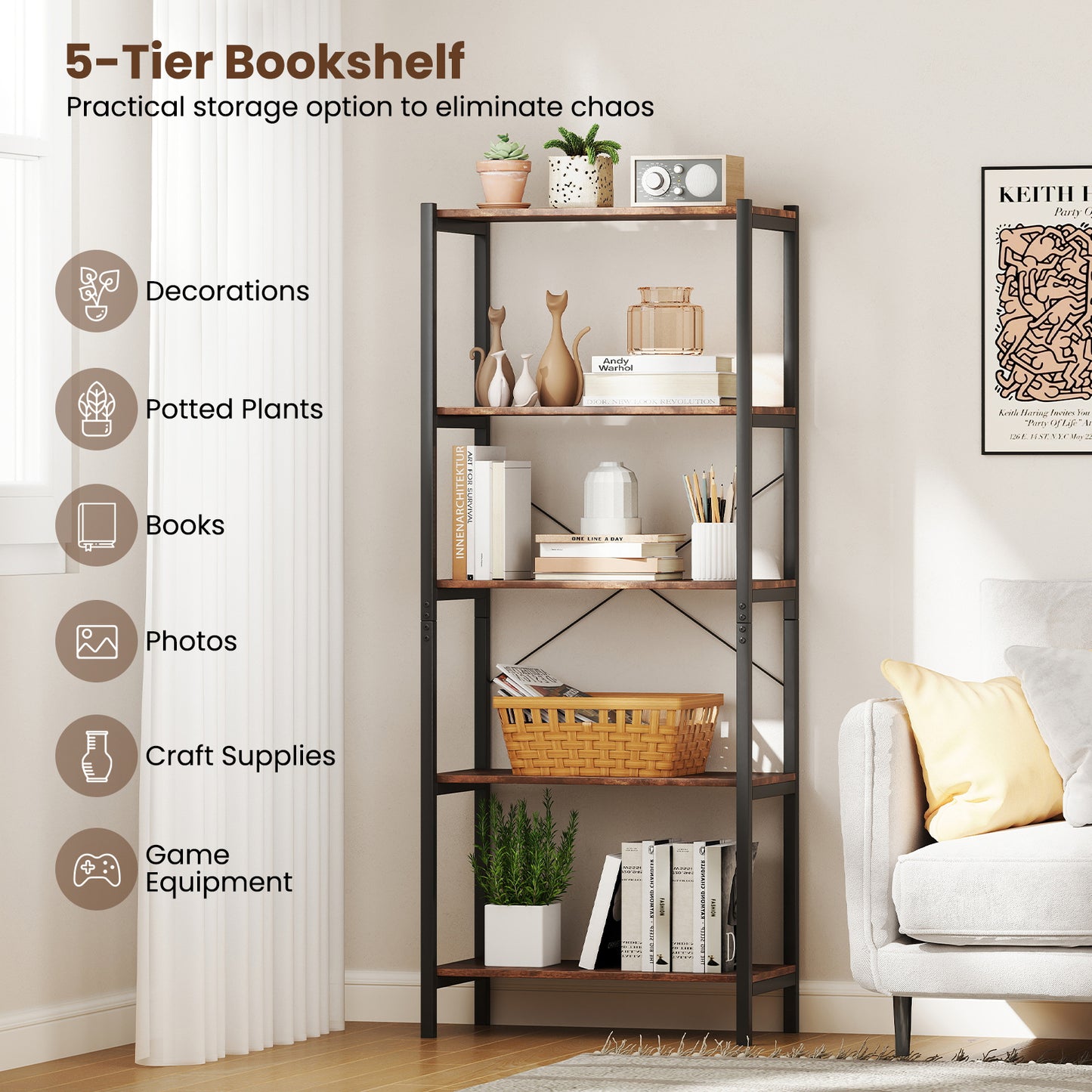 Industrial Bookcase Storage Shelf, Brown Bookcases at Gallery Canada
