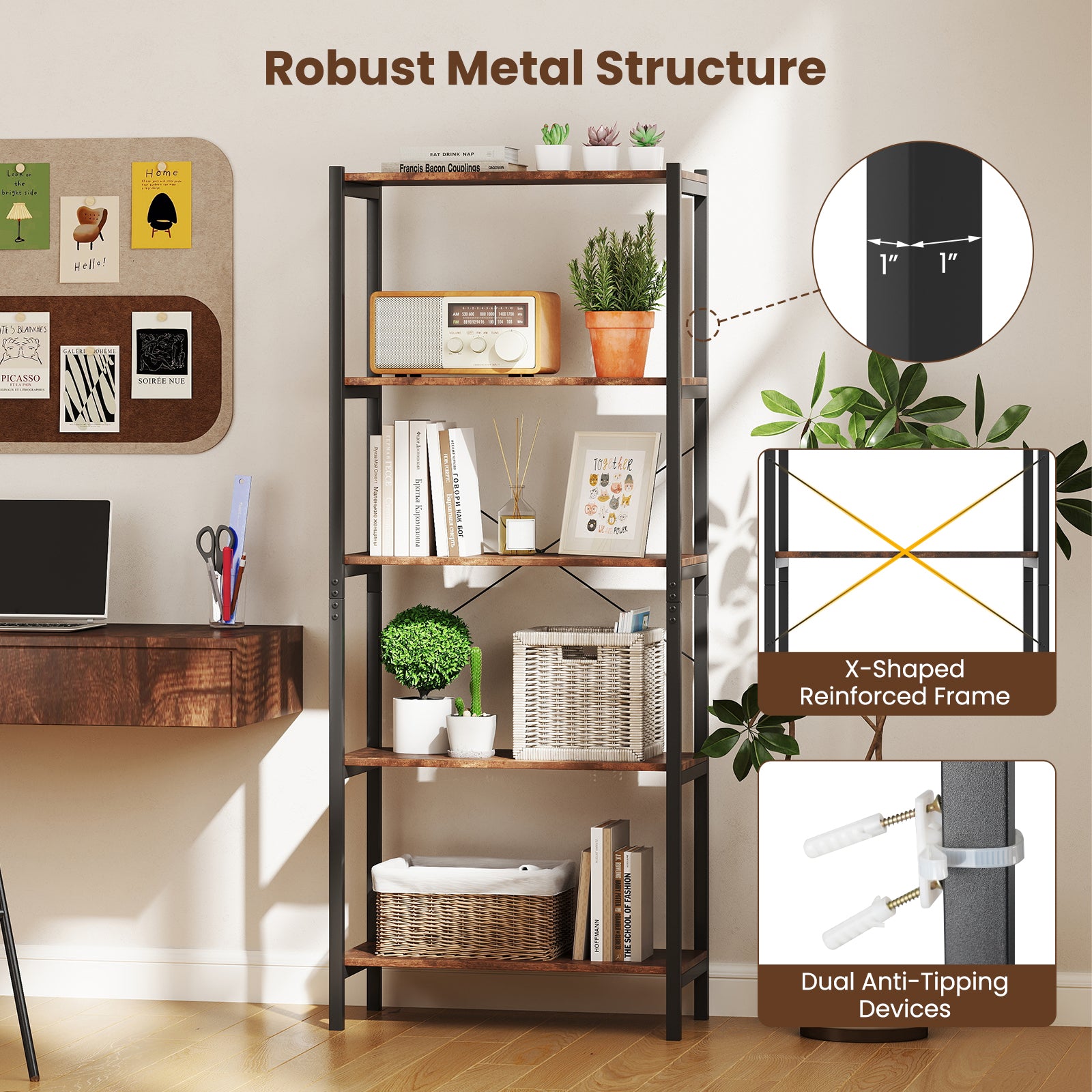 Industrial Bookcase Storage Shelf, Brown Bookcases at Gallery Canada