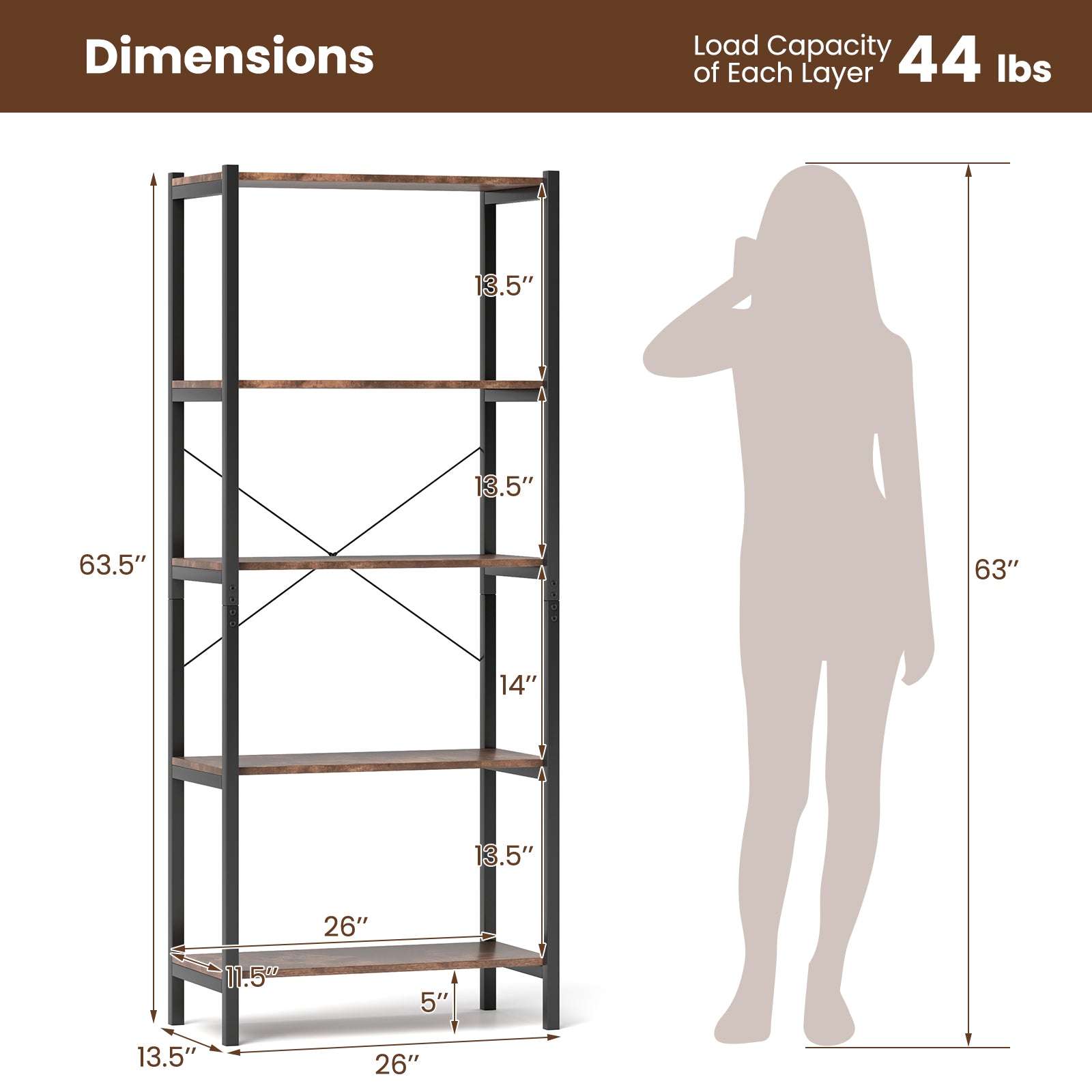 Industrial Bookcase Storage Shelf, Brown Bookcases at Gallery Canada