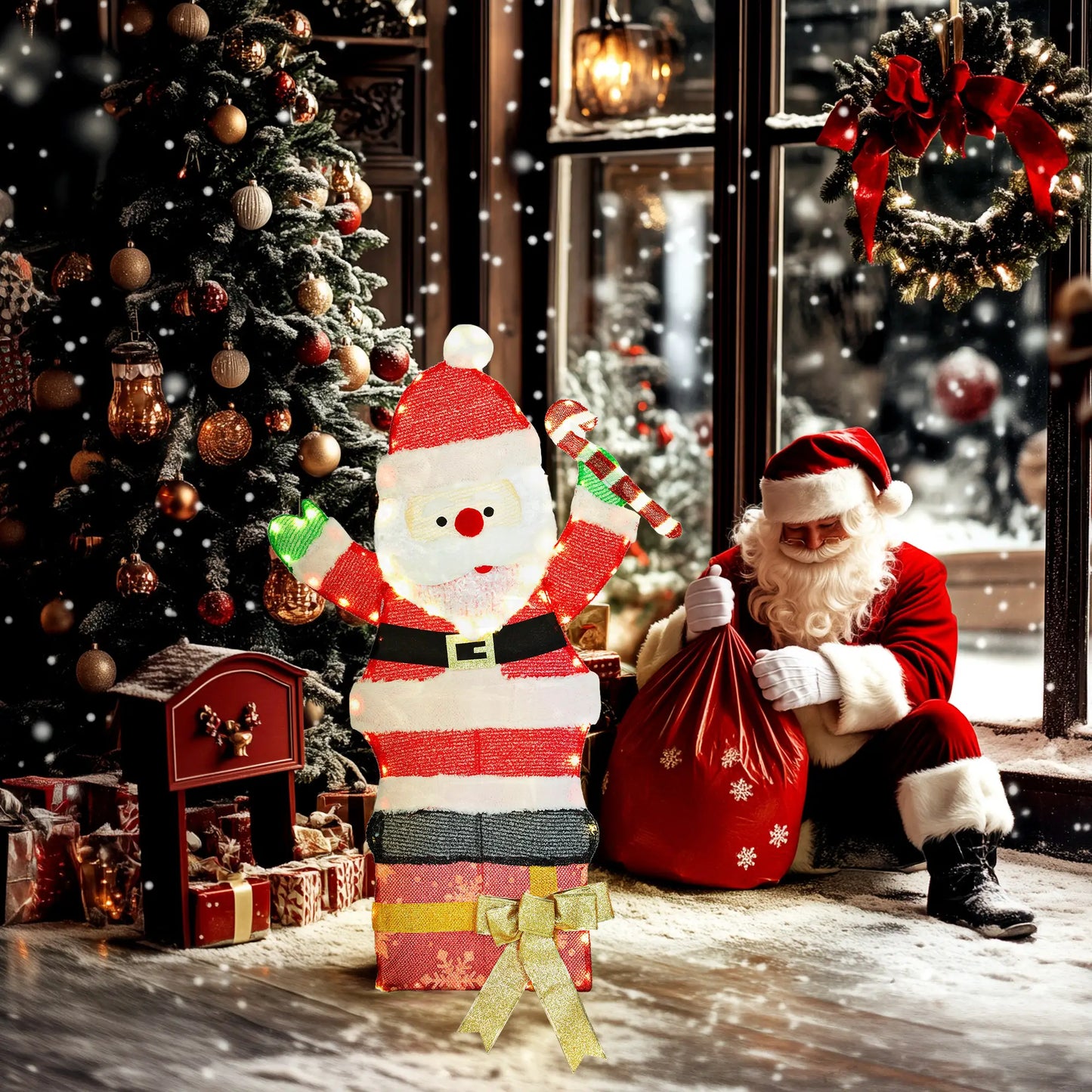 3ft Lighted Santa Claus, 97 LEDs, Stakes, Zip Ties, IP44 Waterproof Christmas Decorations at Gallery Canada