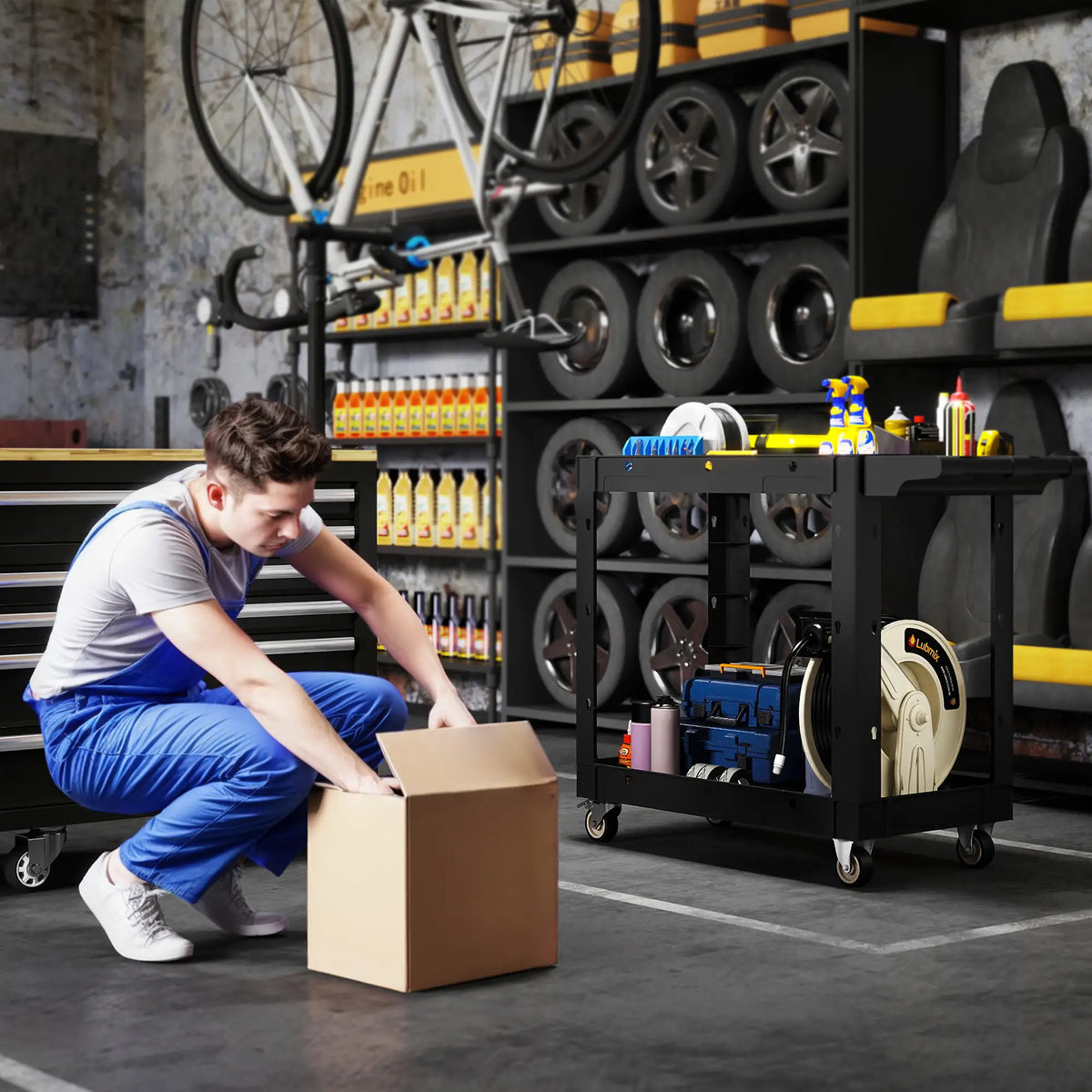 2-Tier Rolling Tool Cart, 500 LBS Capacity, Black Tool Organizers at Gallery Canada