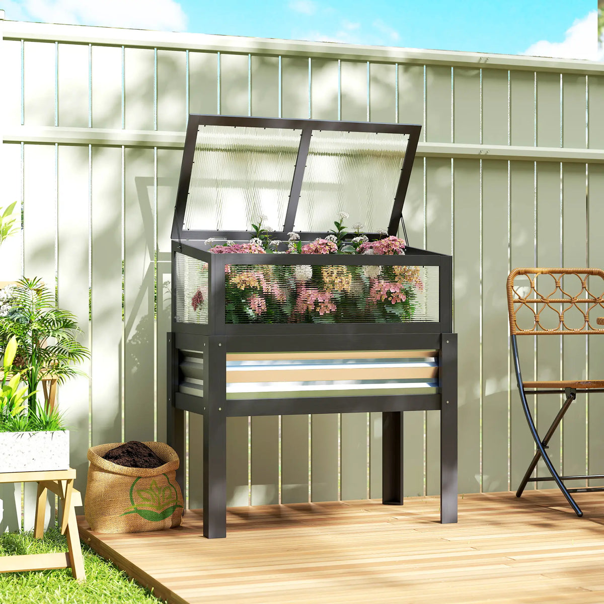 Raised Garden Bed With Greenhouse Top, Wooden Elevated Planter, Grey Elevated Garden Beds at Gallery Canada