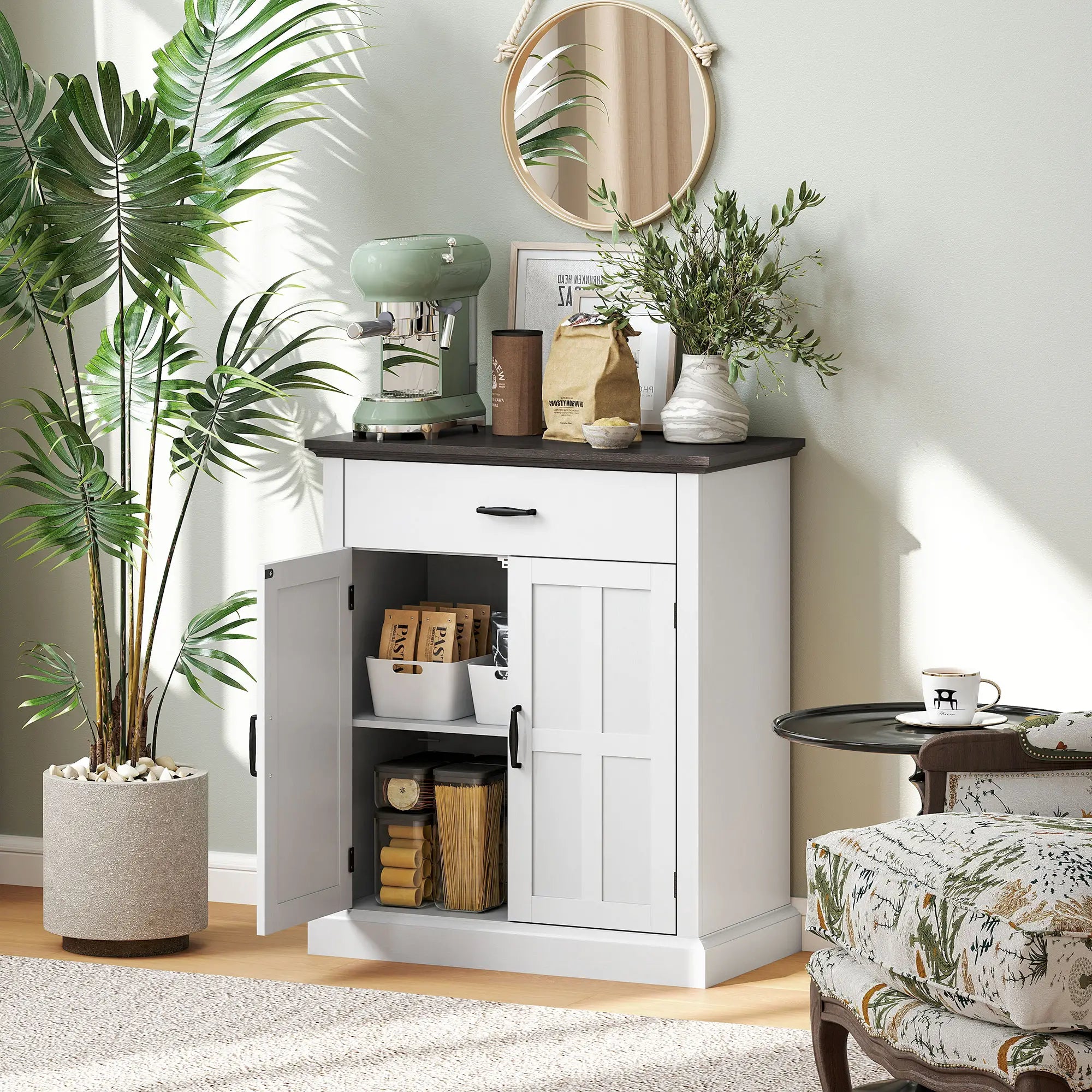 Modern Sideboard Buffet, 2 Doors, Adjustable Shelf, White Bar Cabinets at Gallery Canada