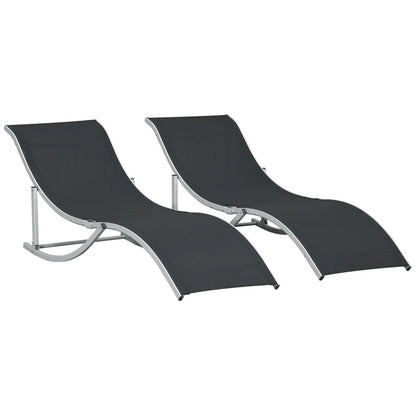 Foldable Pool Chaise Lounge Chairs Set of 2, 264lbs Capacity, Black Lounger Chairs Silver White Frame, Black Cloth at Gallery Canada