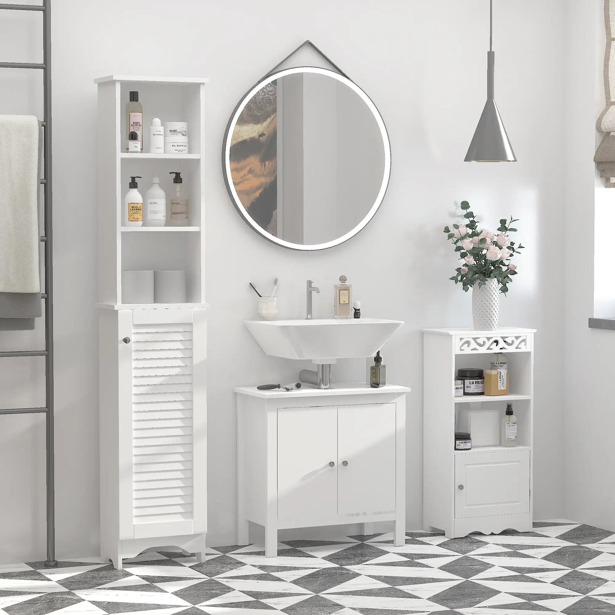 Tall Bathroom Storage Cabinet, 3-Tier Adjustable Shelf, White Bathroom Cabinets at Gallery Canada