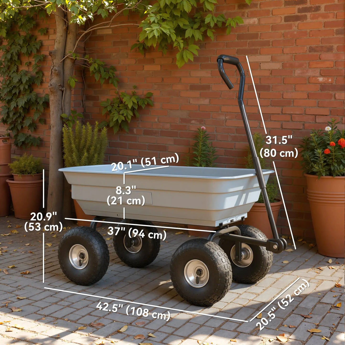 Steel Garden Cart, 10" Pneumatic Tires, 551lbs Capacity, Grey Folding Garden Carts at Gallery Canada