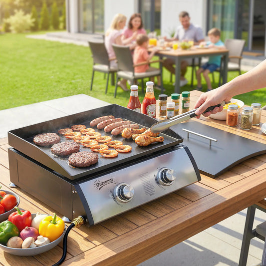 2 Burner Gas Grill, Portable Tabletop BBQ, Camping Picnic, Silver Propane Gas Grills Silver at Gallery Canada