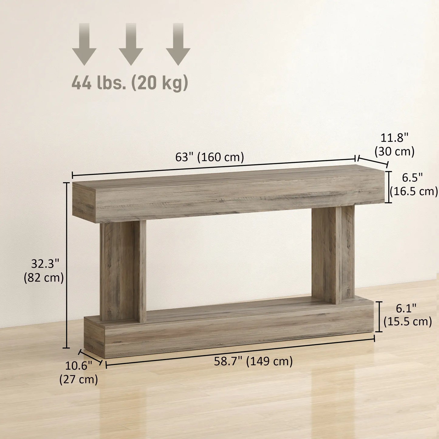 63 Inch Console Table, Vintage Narrow with Storage Shelf, Light Brown Console Tables at Gallery Canada
