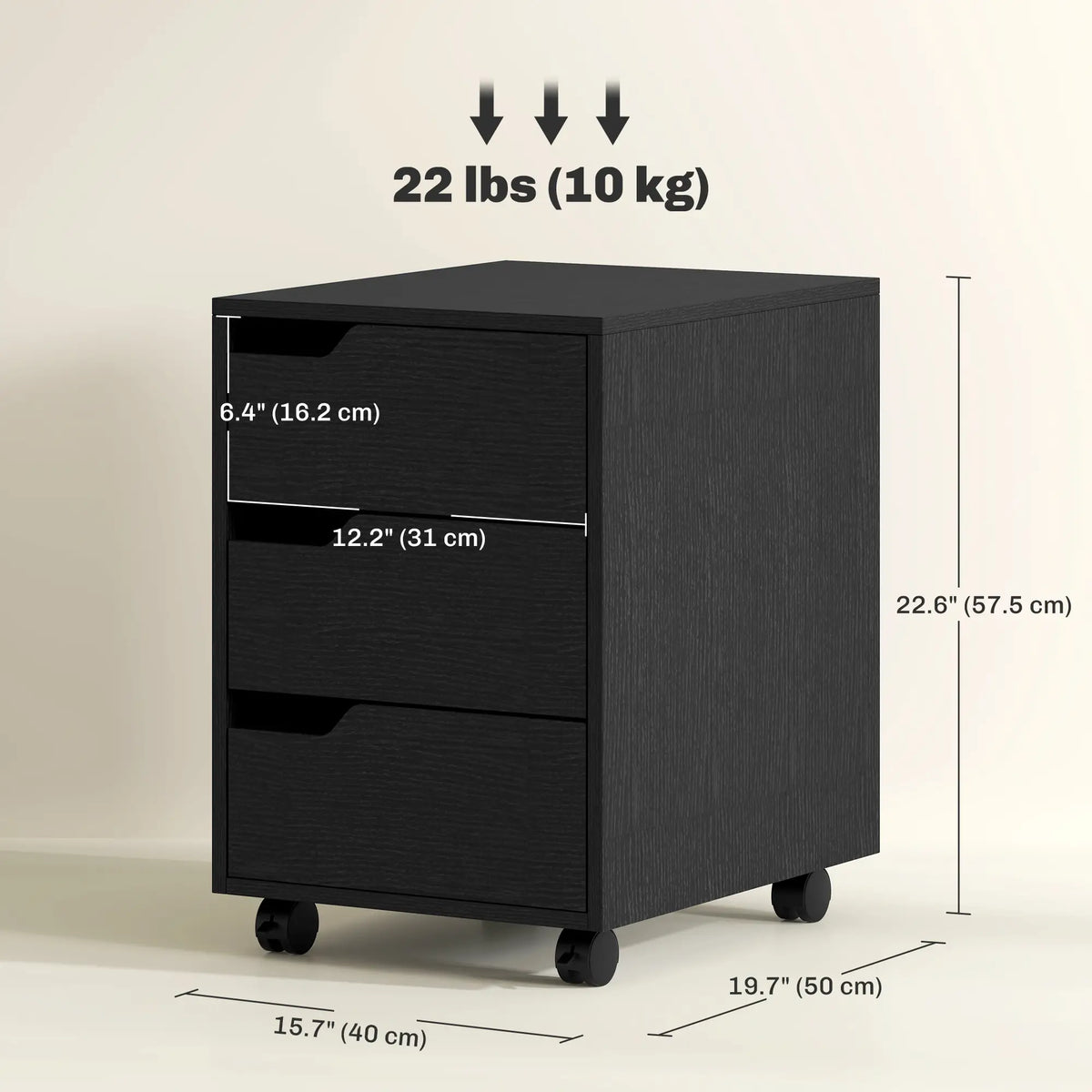 3 Drawer File Cabinet, Vertical with Wheels, Mobile Printer Stand, Black Office Cabinets & Cupboards at Gallery Canada