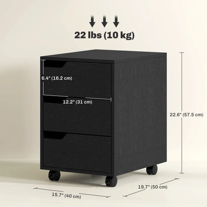 3 Drawer File Cabinet, Vertical with Wheels, Mobile Printer Stand, Black Office Cabinets & Cupboards at Gallery Canada