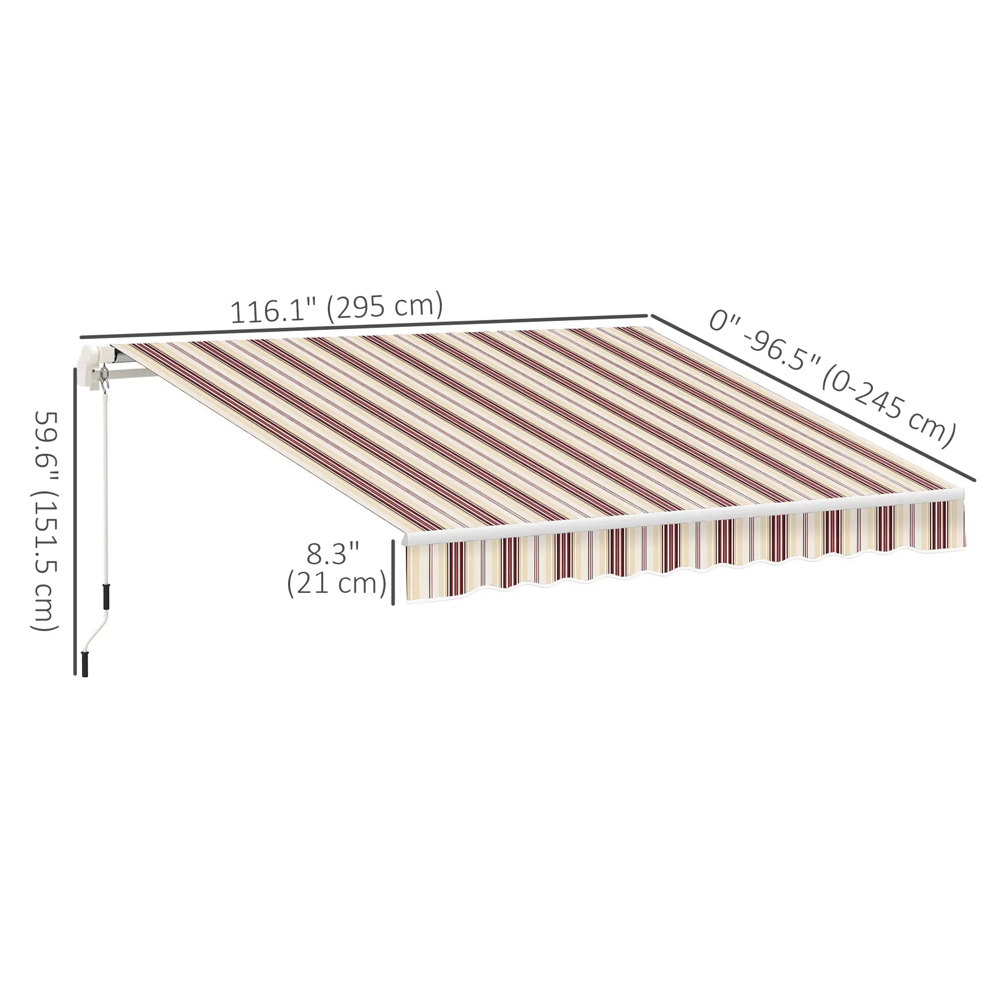 10' X 8' Manual Retractable Awning, Aluminum Frame, Red Stripe, Red Stripe Deck Awnings at Gallery Canada