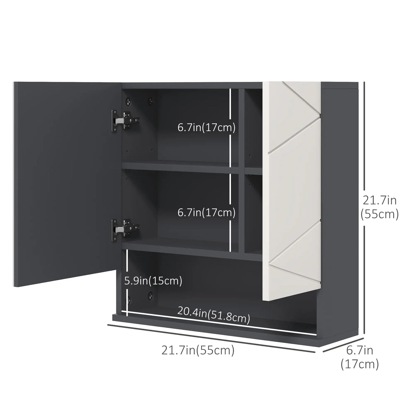 Wall Mounted Medicine Cabinet, Mirrored Door, Adjustable Shelf, Light Grey Mirror Medicine Cabinets at Gallery Canada