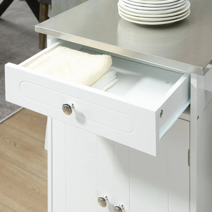 Small Kitchen Cart, Stainless Steel Top, Storage Drawer, White Kitchen Islands & Kitchen Carts at Gallery Canada