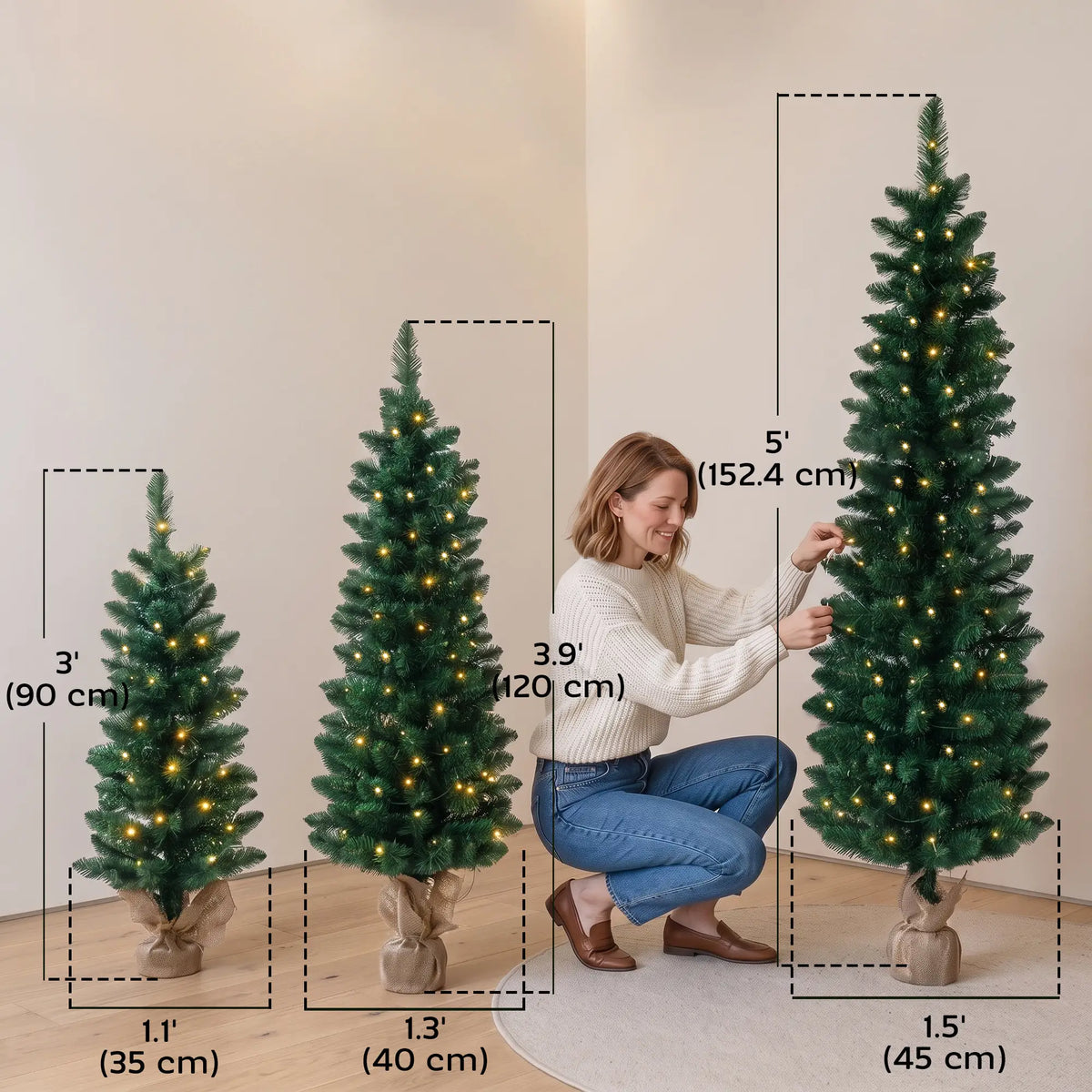 Pencil Christmas Trees Set Of 3, Pre-Lit, Green, Green Pencil Christmas Trees at Gallery Canada