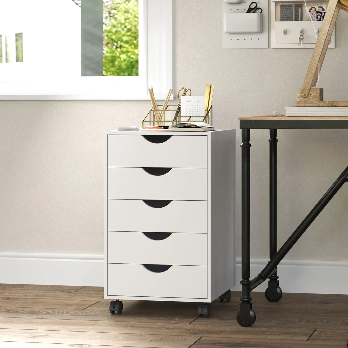 5 Drawer File Cabinet on Wheels, 15.7" x 15.7" x 26.4", White Office Cabinets & Cupboards at Gallery Canada