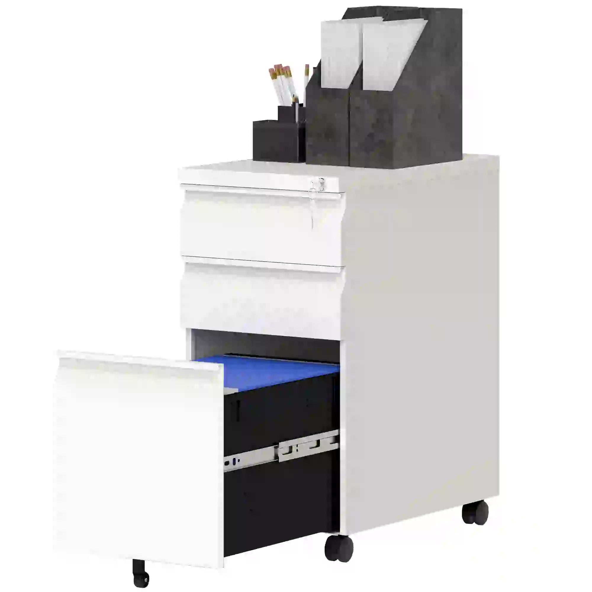 3 Drawer Steel Filing Cabinet with Lock, Hanging Bar, White Office Cabinets & Cupboards White at Gallery Canada