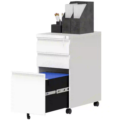 3 Drawer Steel Filing Cabinet with Lock, Hanging Bar, White Office Cabinets & Cupboards White at Gallery Canada