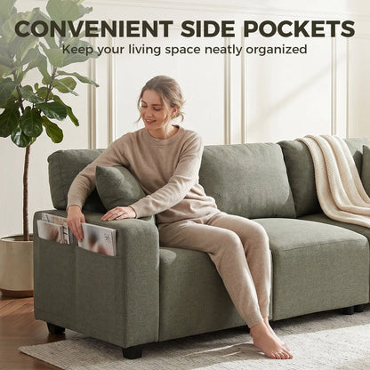 3 Seater Sofa With Storage Pockets, Modern Upholstered Couch, Green 3-Seater Sofas at Gallery Canada