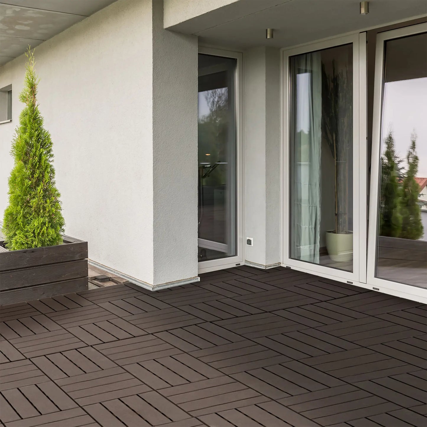9 Pcs PP Interlocking Deck Tile, 12" x 12", Indoor Outdoor Use, Brown Deck Tiles at Gallery Canada