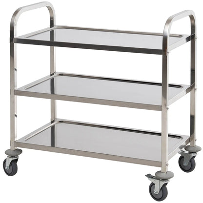 33" 3-Tier Kitchen Trolley, Stainless Steel, Wheeled Storage Cart, 330LBS Kitchen Islands & Kitchen Carts Silver at Gallery Canada