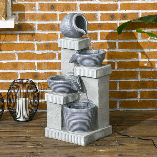 4-Tier Outdoor Jar Water Fountain, LED Lights, Adjustable Flow, 26.4-inch Water Fountains Grey at Gallery Canada