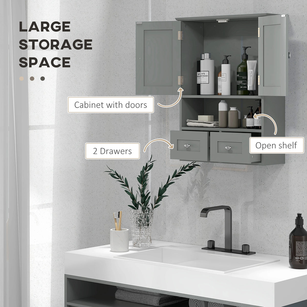 Bathroom Wall Cabinet, Medicine Cabinet, Over Toilet Storage, Grey Wall Mounted Cabinets at Gallery Canada