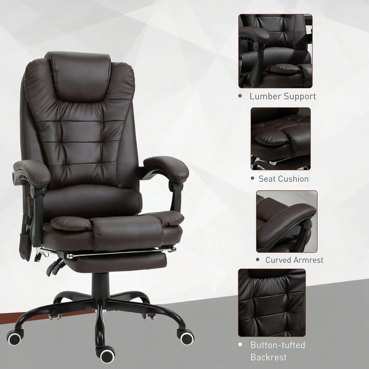 7-Point Vibrating Massage Chair, Reclining Office Chair, Adjustable Height, Brown Massage Chairs at Gallery Canada