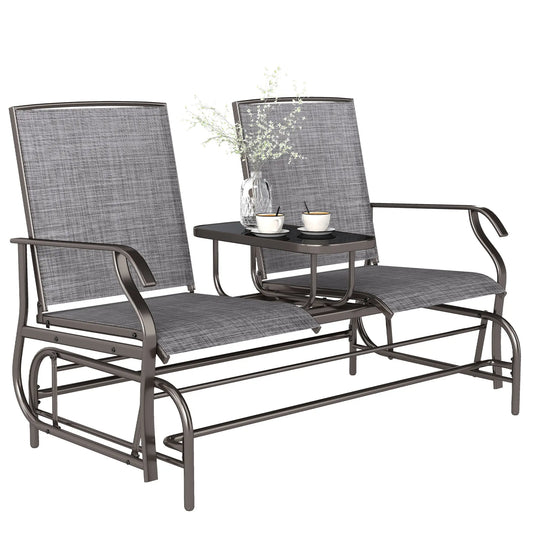 2 Person Patio Glider Rocker, Outdoor Loveseat Bench, Grey Outdoor Gliders Brown Frame, Grey Cover at Gallery Canada