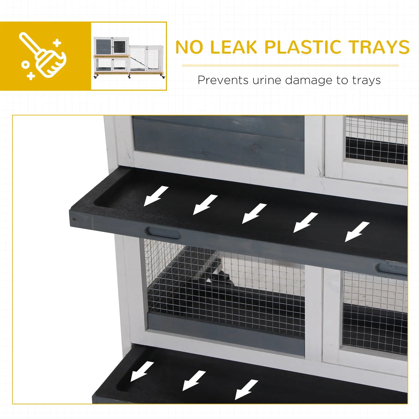 Wooden Rabbit Hutch, Bunny Cage, Small Animal Habitat, Slide-out Tray, Lockable Door, Openable Top, 58" x 18" x 35", Grey Rabbit Hutch at Gallery Canada