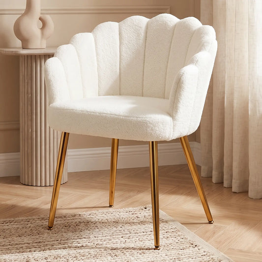 Accent Chair Petal-Back Design Modern Living Room Chair with Metal Legs Cream Accent Chairs Cream, Gold Tone at Gallery Canada