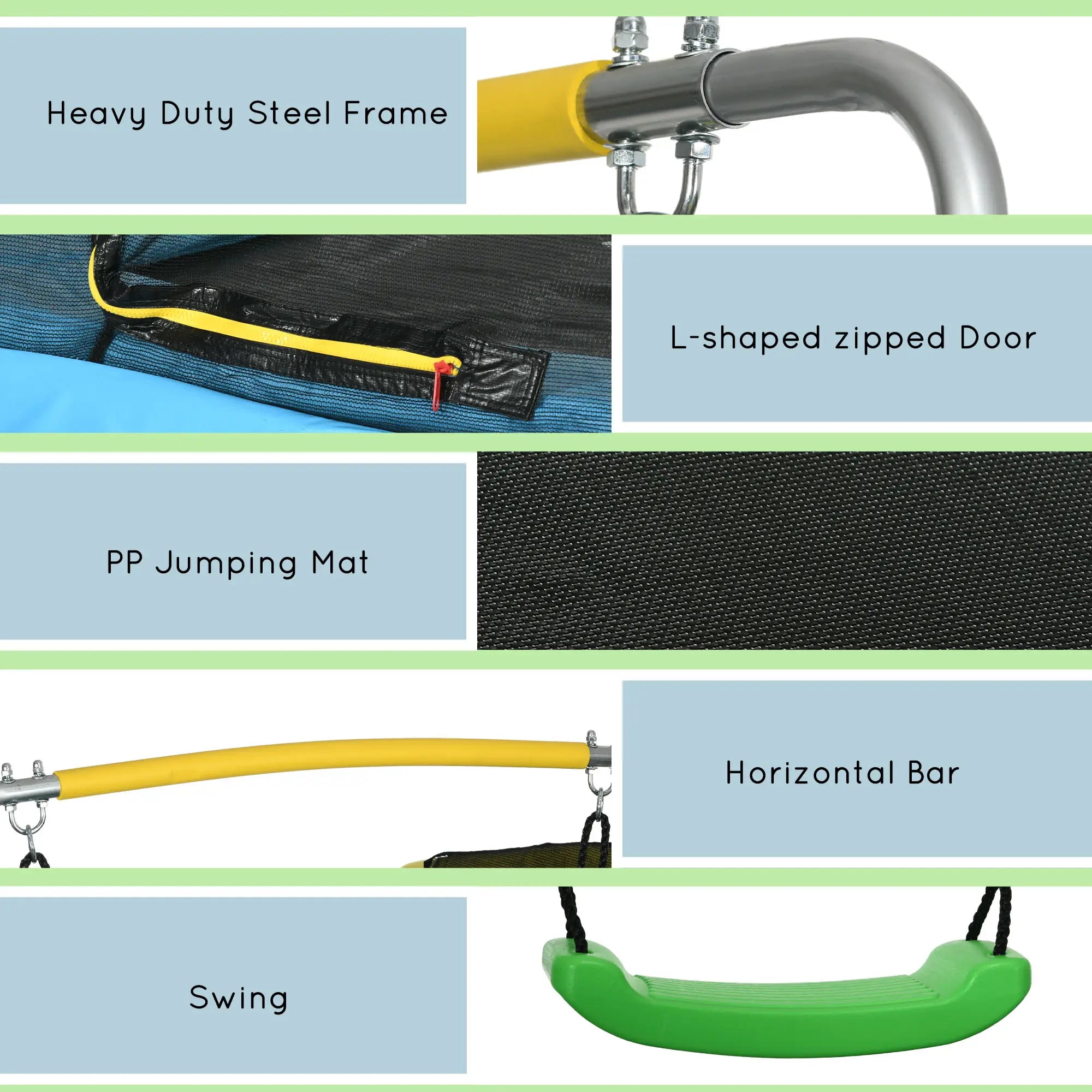 6.9FT Kids Trampoline, Safety Net, Gymnastics Bar, Swing, Indoor/Outdoor Trampolines at Gallery Canada