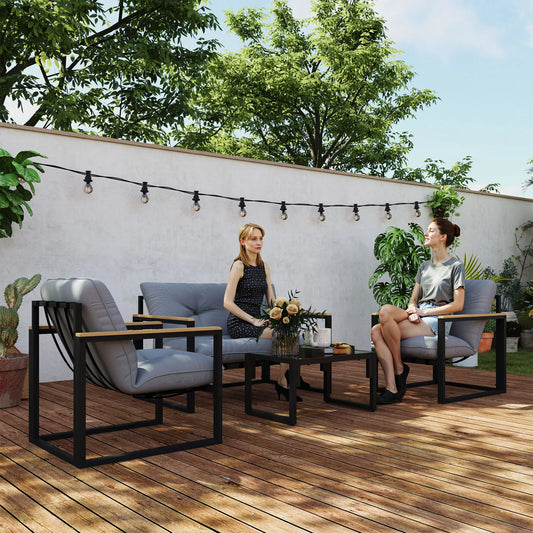 4 Piece Patio Furniture Set, Loveseat Sofa With Coffee Table, Light Grey Patio Furniture Sets Light Grey, Black at Gallery Canada