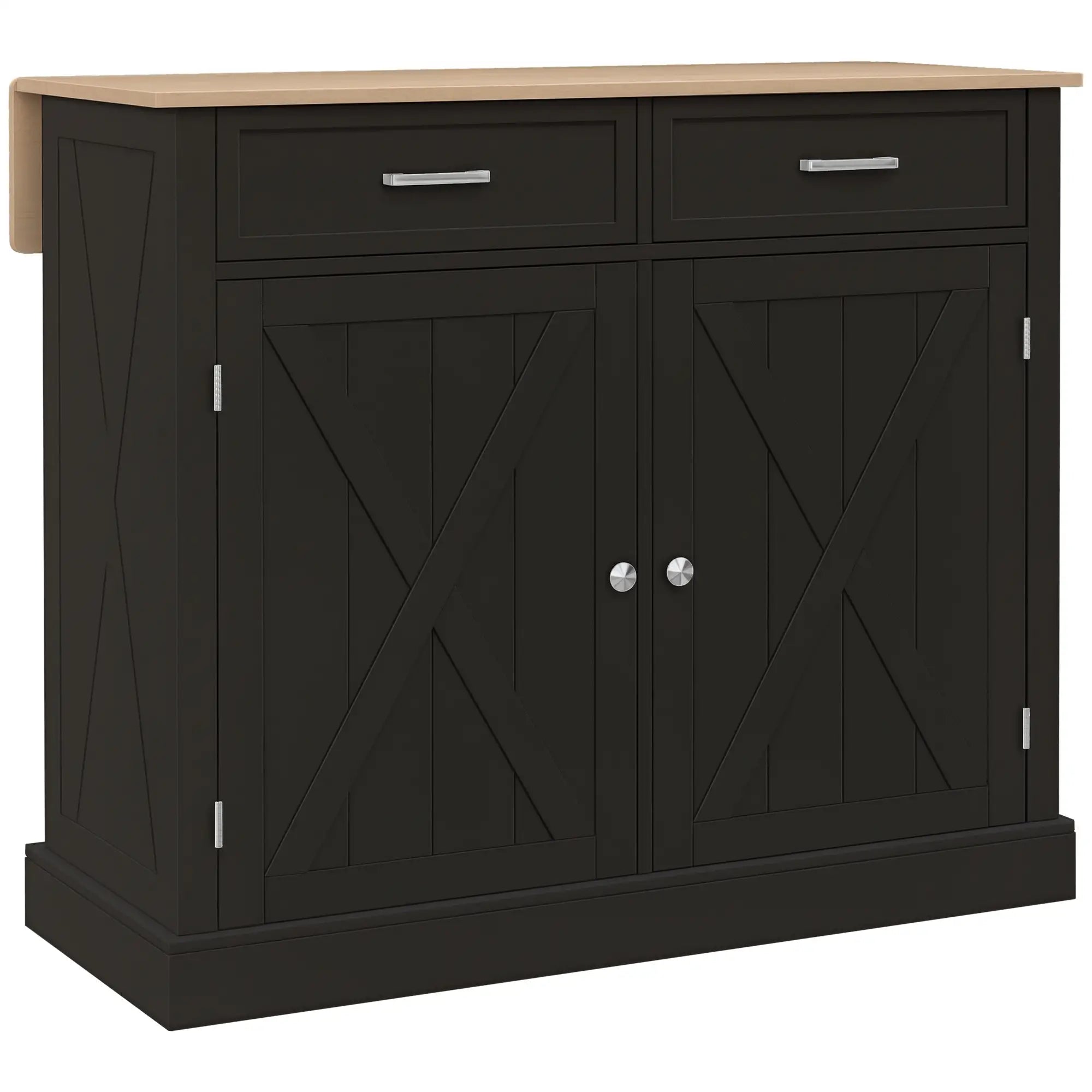 Kitchen Island with Drop Leaf, 2 Drawers, Adjustable Shelves, Black Kitchen Islands & Kitchen Carts Black at Gallery Canada