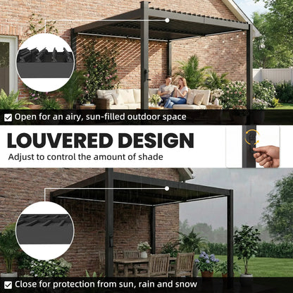 10 x 10 ft Louvered Pergola with Solar LED lights, Metal Roof, Outdoor Pergola Gazebo with Drainage Gutters, Black Pergolas at Gallery Canada
