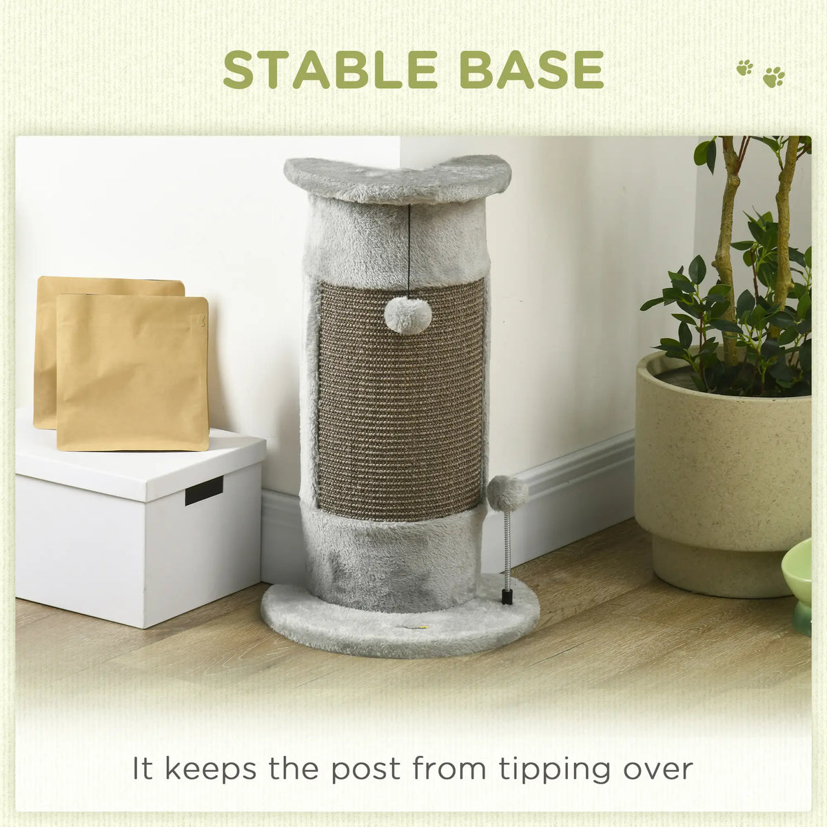 23" Cat Scratching Post, Covered Plush, Play Balls, Indoor Cats, Grey Cat Posts at Gallery Canada