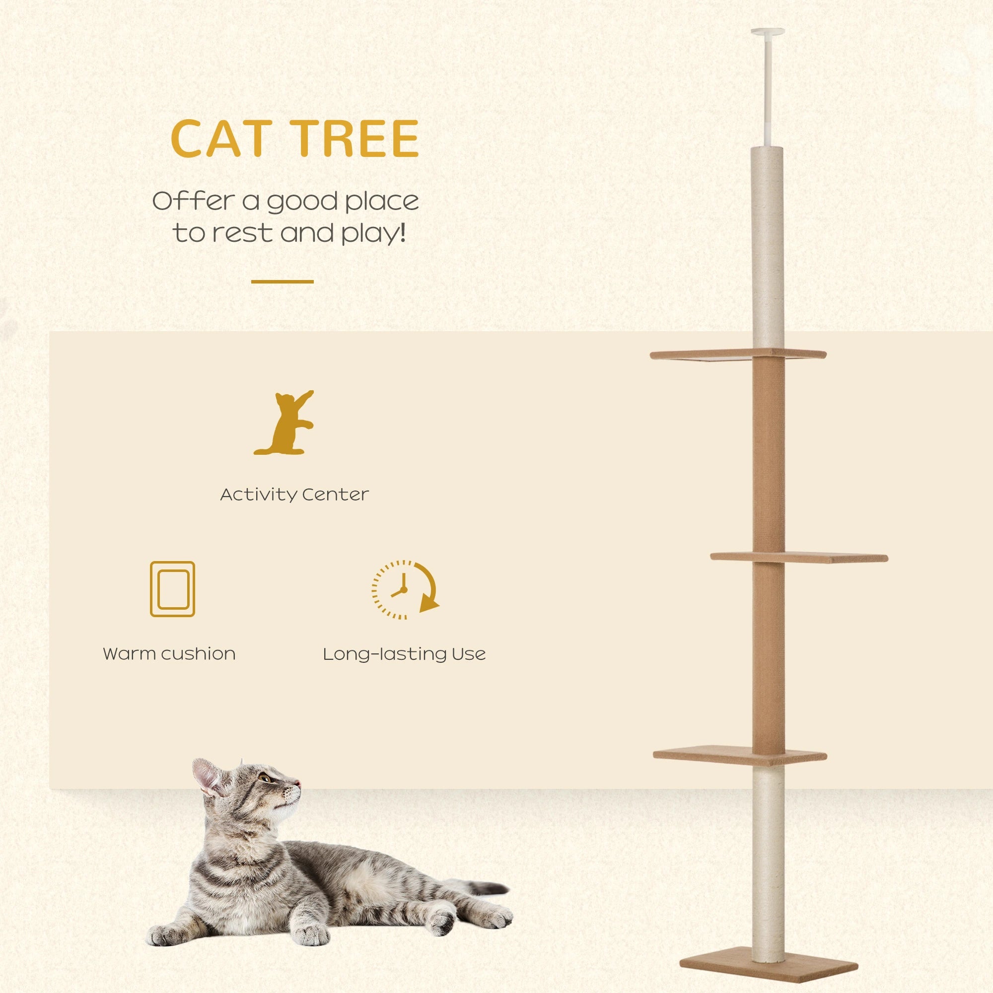 100 Floor To Ceiling Cat Tree, 3 Perches Activity Center, Brown Floor to Ceiling Cat Trees at Gallery Canada