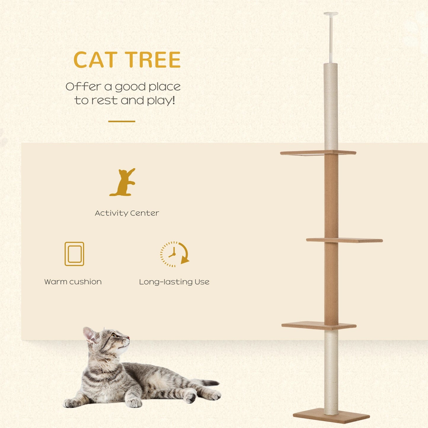 100 Floor To Ceiling Cat Tree, 3 Perches Activity Center, Brown Floor to Ceiling Cat Trees at Gallery Canada
