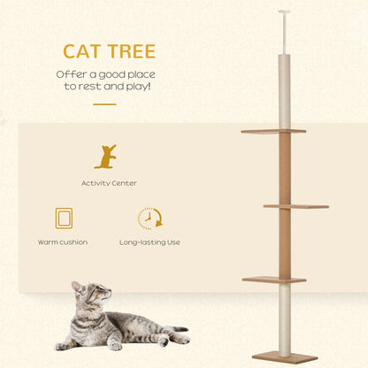 100 Floor To Ceiling Cat Tree, 3 Perches Activity Center, Brown Floor to Ceiling Cat Trees at Gallery Canada
